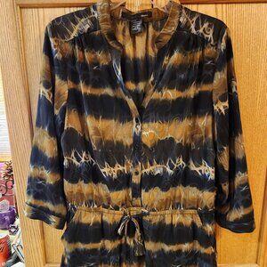 Short Dress with elastic waist/self-tie, button-front on top, deep blue/gold